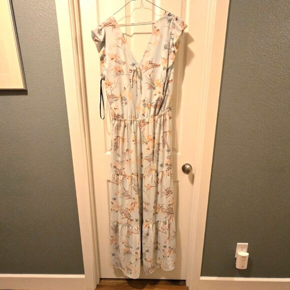 Rachel Roy Women's Blue Crepe Sky Floral V-Neck Flutter Sleeve Dress - Picture 3 of 4